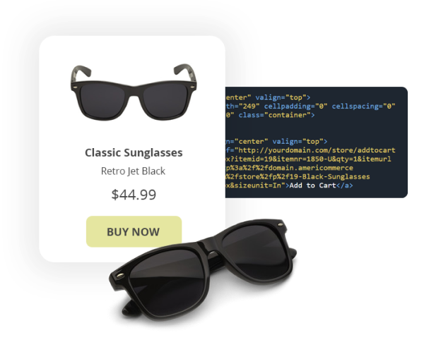 Sunglasses Product Card with code in back