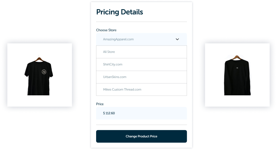 Two shirts and admin pricing details editor