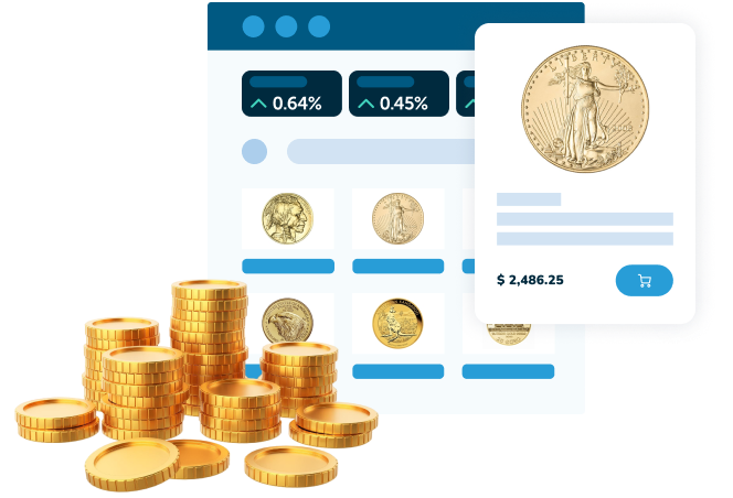 Illustration of Gold and Silver Web Elements and Coins